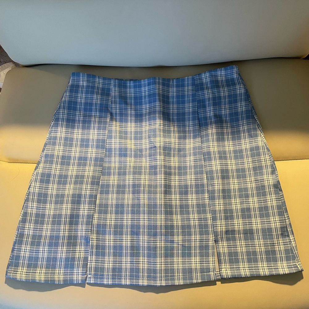 Blue and white plaid shirt
